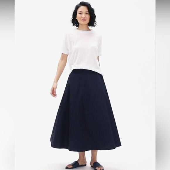 Eileen Fisher Organic Cotton Stretch Poplin Skirt - Picture 1 of 7